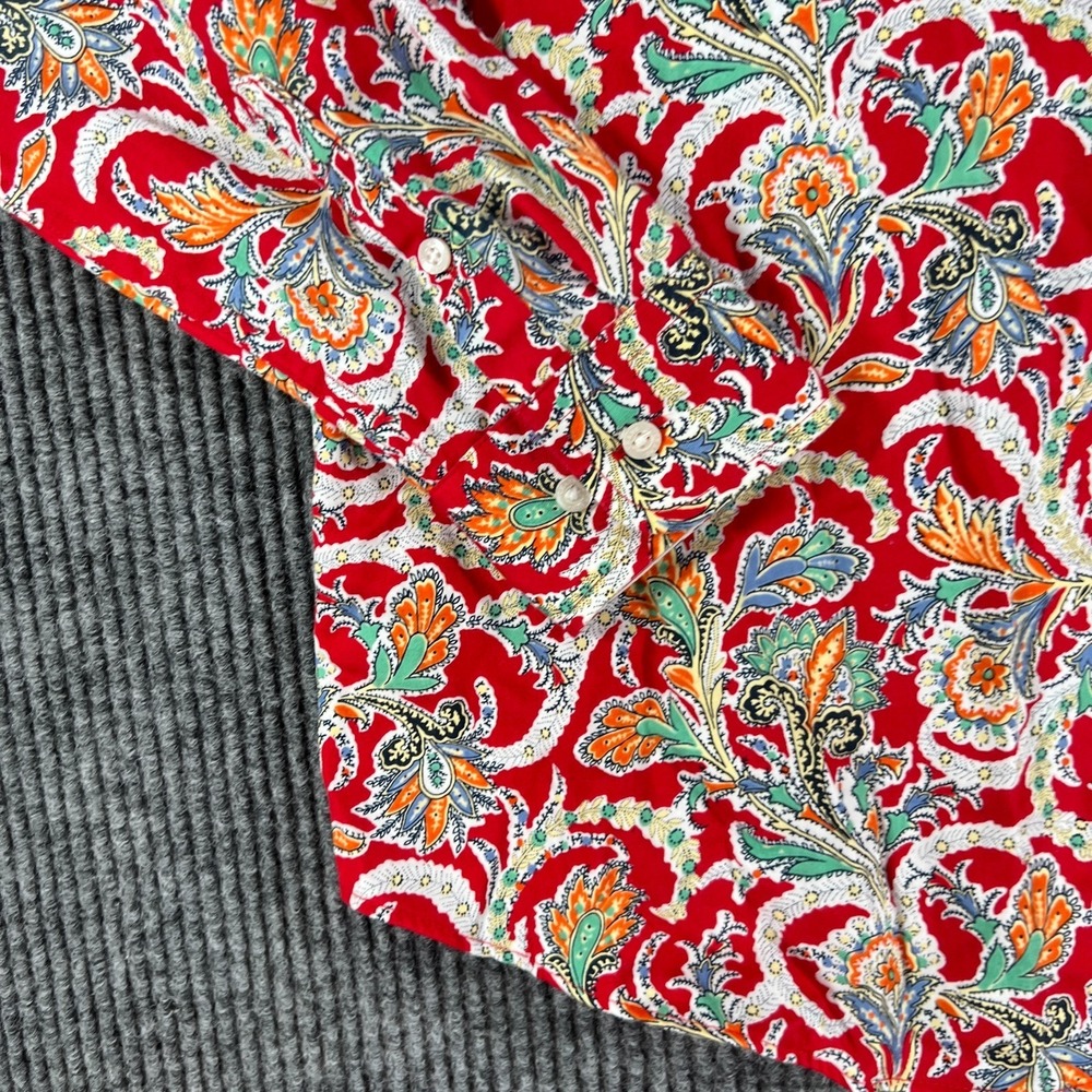 Chaps Petite Shirt Womens Large Red Paisley Long Sleeve No Iron Casual Comfort - Picture 5 of 12